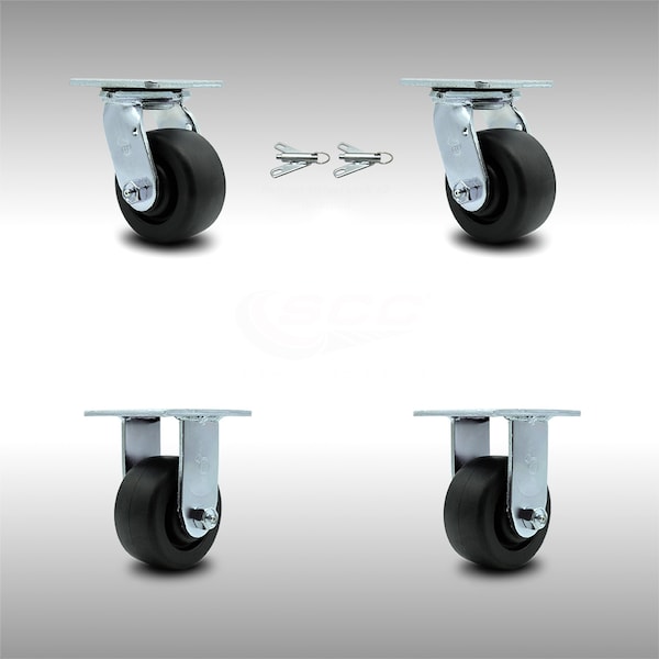 4 Inch SS Polyolefin Caster Set with Ball Bearings 2 Swivel Lock 2 Rigid SCC